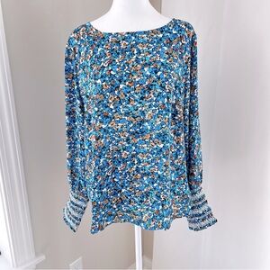 Ann Taylor floral bobo long sleeves top size L NWT